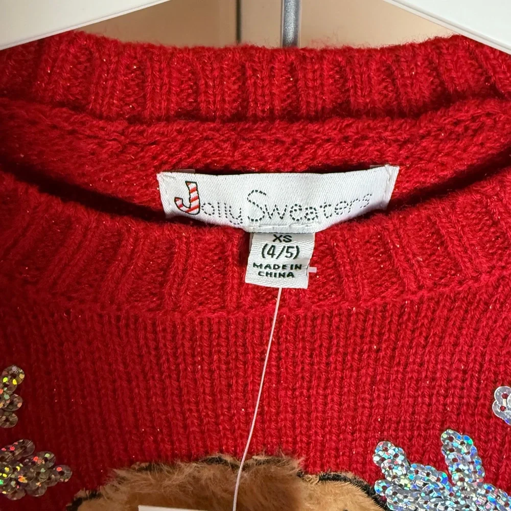 Jolly Sweaters Girls Christmas Ugly Sweater Red Combo Size XS NWT